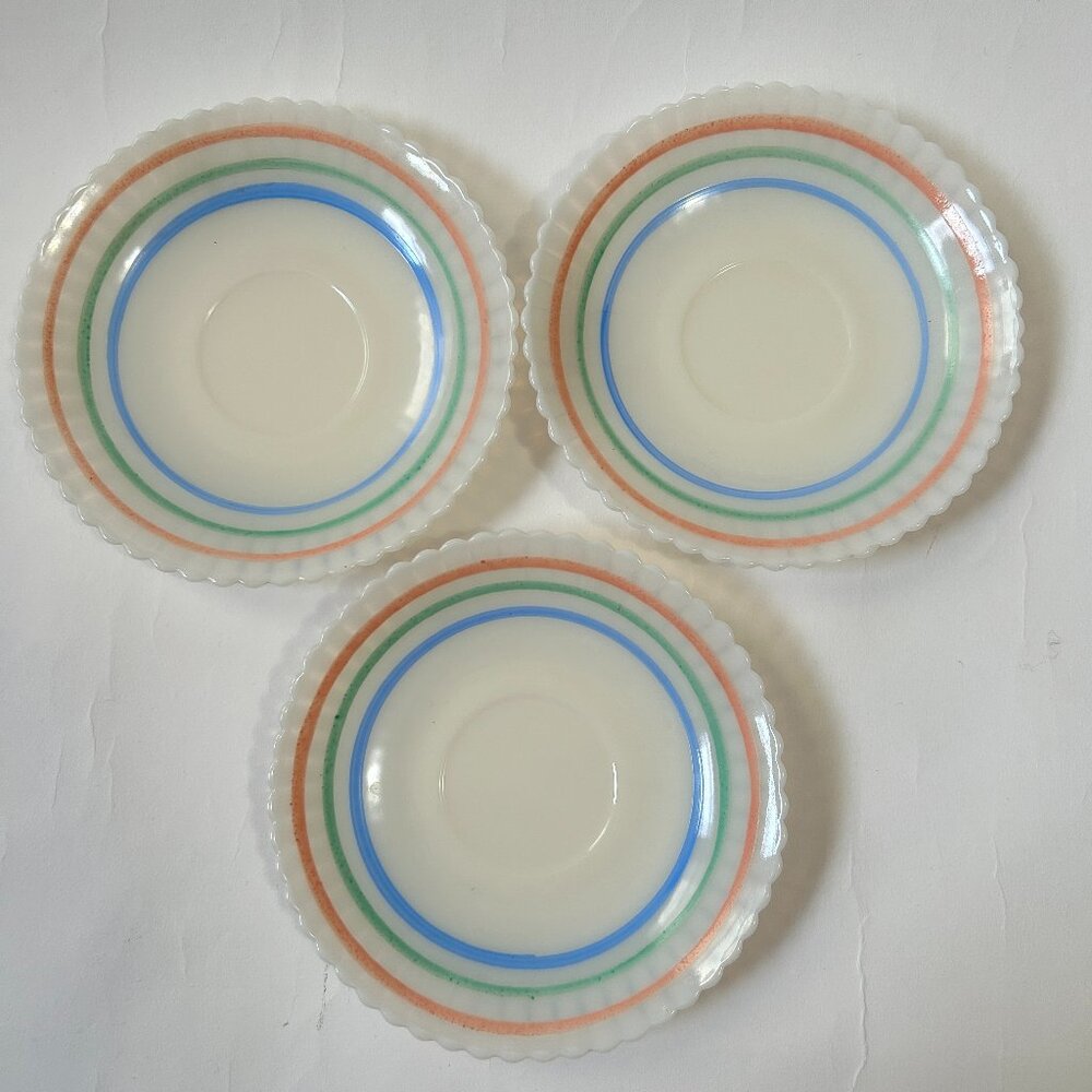 3 x MacBeth Evans Petalware Pastel Rings Saucers 5.75" Cremax Uranium Madein USA